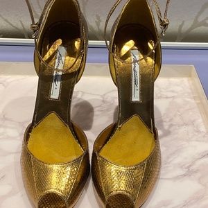 Brian Atwood Oriana Gold/Bronze Metallic Watersnake Sandal - Size 40.5